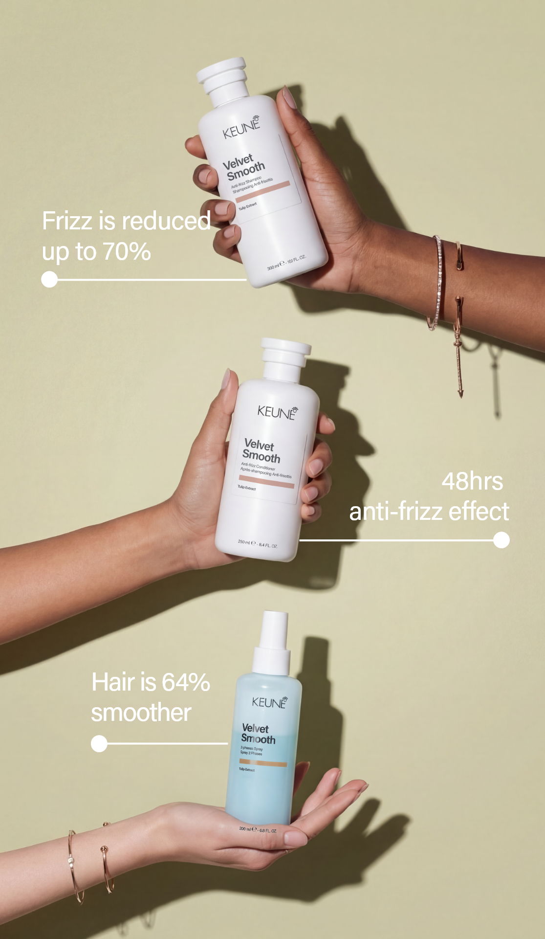 Struggling with frizzy, unruly hair? Keune Velvet Smooth Shampoo offers the best haircare, smoothing and softening  frizzy hair for up to 48 hours.